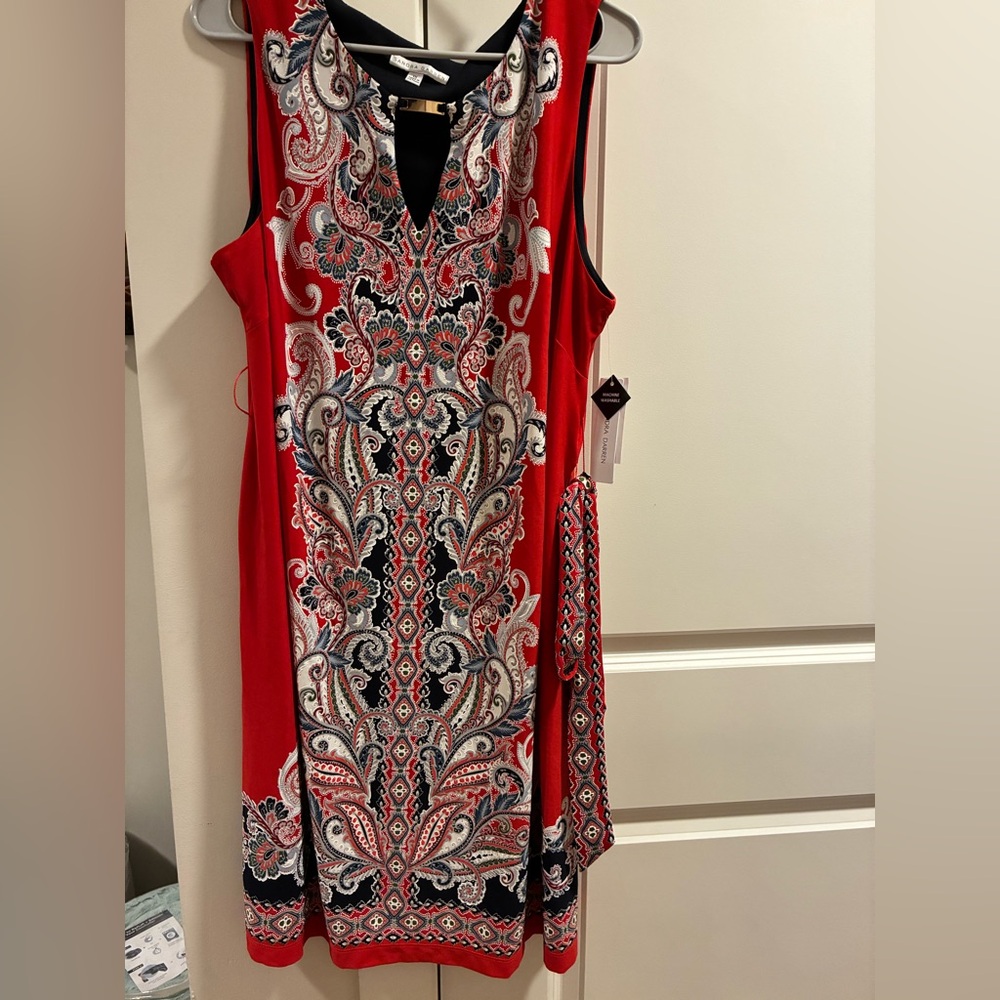Sandra Darren Vibrant Red Paisley Dress